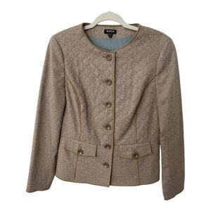 Worth Quilted Blazer Jacket Button Front Wool Silk Blend Classy Luxury Sz 10